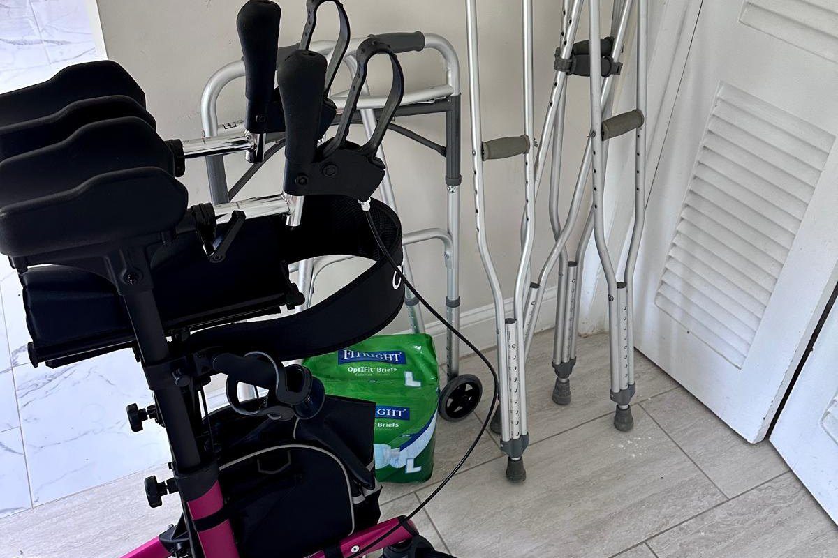 Collected walkers, crutches and mobility equipment ready for handover